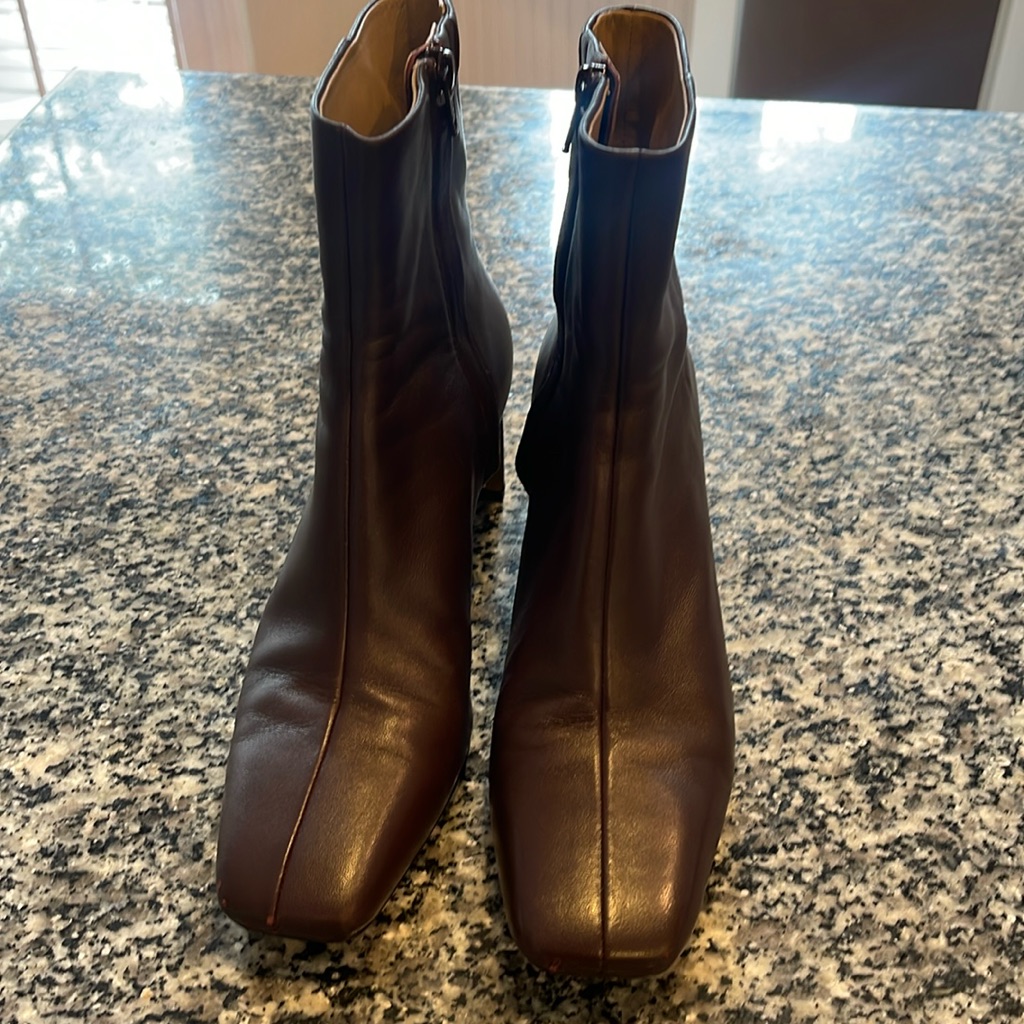 & Other Stories Burgundy Square Toe Leather Ankle Boots Size 9